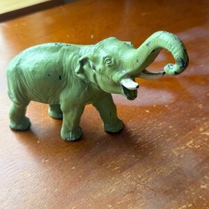 Antique Cast Iron Metal Cold Painted Green Elephant